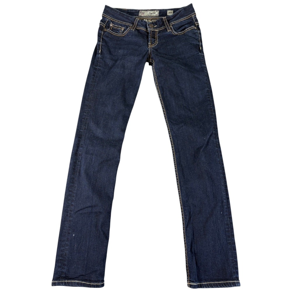 BKE Payton Skinny Jeans Womens 26R Dark Blue Low Rise Stretch Embroidered
